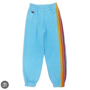 Aviator Nation Kids Light Blue Sweatpants with Rainbow Side Stripes